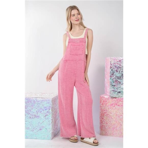 nwt VERY J Texture Washed Wide Leg Overalls - Picture 8 of 8